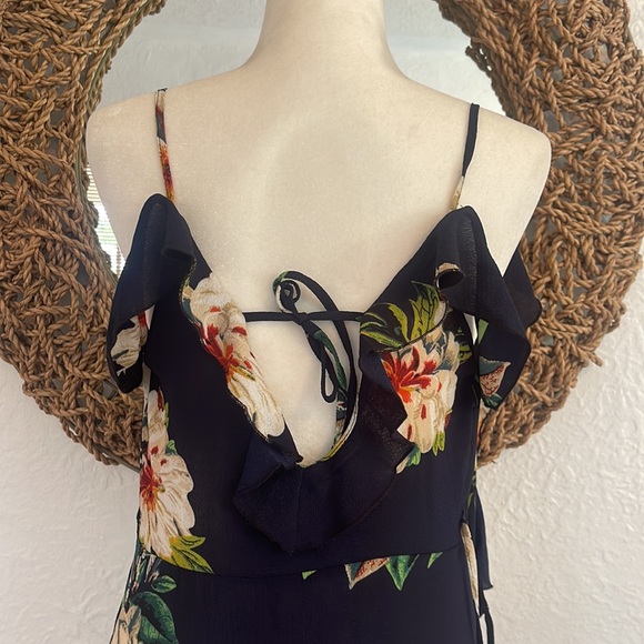 Navy Floral Wrap Dress W/ sleeves S - Picture 5 of 6